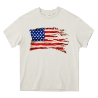 Cream tattered american flag Heavy Core Tee - Zillion Design Studio