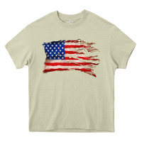 Mossy tattered american flag Heavy Core Tee - Zillion Design Studio