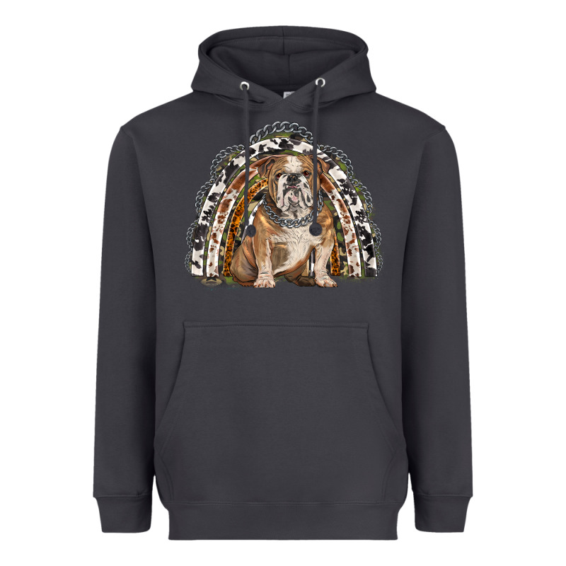 English Bulldog Rainbow Heavyweight Hoodie by BarkalooDesign | Teevron