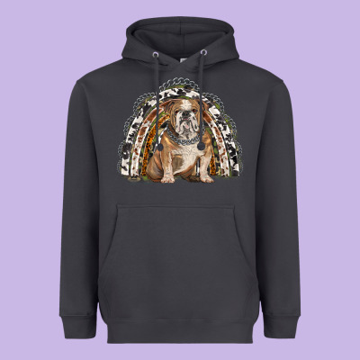 English Bulldog Rainbow Heavyweight Hoodie Designed By Barkaloodesign