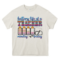 Cream battery life of a teacher Heavy Core Tee - texasbilliewilder