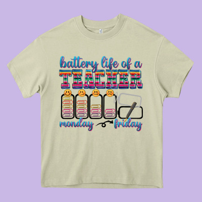 Battery Life Of A Teacher Heavy Core Tee Designed By Texasbilliewilder
