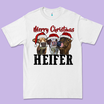 Merry Christmas Heifer Premium Tee Designed By Ranaportraitstore
