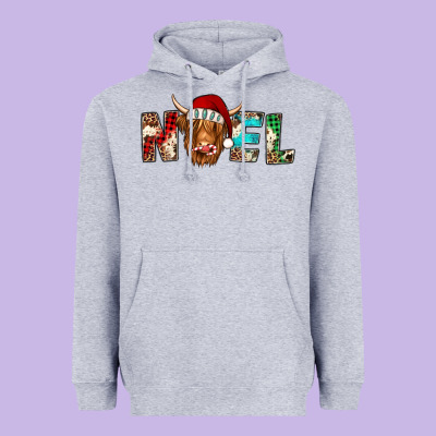 Noel Highland Cow Heavyweight Hoodie Designed By Jasminsmagicworld