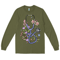 Army Green floral stethoscope Long Sleeve Tee - MaliasSmallBusiness