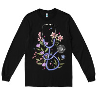 Black floral stethoscope Long Sleeve Tee - MaliasSmallBusiness