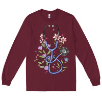 Burgundy floral stethoscope Long Sleeve Tee - MaliasSmallBusiness