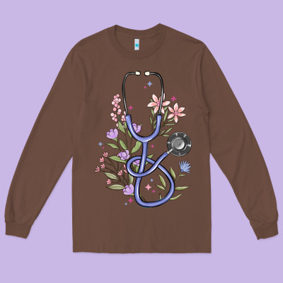 Floral Stethoscope Long Sleeve Tee Designed By Maliassmallbusiness