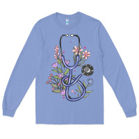 Colony Blue floral stethoscope Long Sleeve Tee - MaliasSmallBusiness