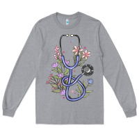 Heather Grey floral stethoscope Long Sleeve Tee - MaliasSmallBusiness