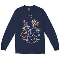 Navy floral stethoscope Long Sleeve Tee - MaliasSmallBusiness