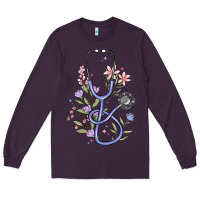 Plum floral stethoscope Long Sleeve Tee - MaliasSmallBusiness
