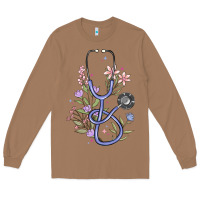 Toasted Coconut floral stethoscope Long Sleeve Tee - MaliasSmallBusiness