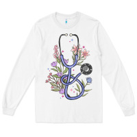 White floral stethoscope Long Sleeve Tee - MaliasSmallBusiness