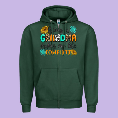 Being A Grandma Makes My Life Complete Zipper Hoodie Designed By Maliassmallbusiness