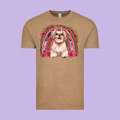Shih Tzu Floral Rainbow Vintage Tee Designed By Artiststas