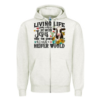 Oatmeal Heather living life somewhere between jesus take the wheel Zipper Hoodie - MaliasSmallBusiness