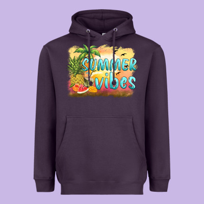 Summer Vibes Sunset And Fruits Heavyweight Hoodie Designed By Barkaloodesign