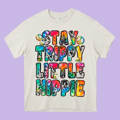 Stay Trippy Little Hippie Heavy Core Tee Designed By Zillion Design Studio