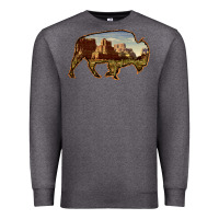 Charcoal Heather Bison Silhouette Desert Landscape Premium Sweatshirt - Bettercallsaul