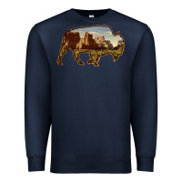 Navy Bison Silhouette Desert Landscape Premium Sweatshirt - Bettercallsaul