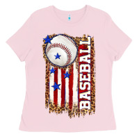 Bubblegum Pink baseball american flag Ladies Tee - texasbilliewilder