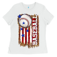 White baseball american flag Ladies Tee - texasbilliewilder