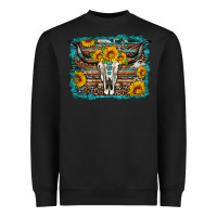 Black longhorn bull skull western turquoise background Heavyweight Sweatshirt - Artiststas