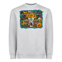 Heather Grey longhorn bull skull western turquoise background Heavyweight Sweatshirt - Artiststas