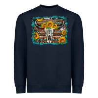 Navy longhorn bull skull western turquoise background Heavyweight Sweatshirt - Artiststas