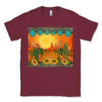 Burgundy western sunset cactus sunflowers gemstones leopards Classic Tee - BarkalooDesign