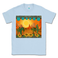 Dusty Blue western sunset cactus sunflowers gemstones leopards Classic Tee - BarkalooDesign