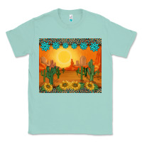 Seafoam western sunset cactus sunflowers gemstones leopards Classic Tee - BarkalooDesign