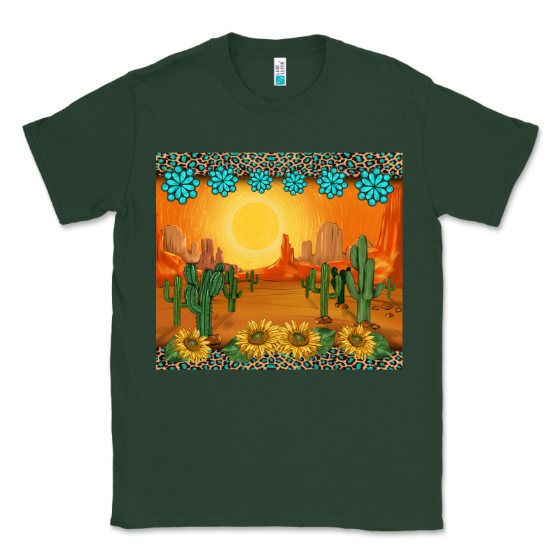 Western Sunset Cactus Sunflowers Gemstones Leopards Classic Tee by BarkalooDesign | Teevron