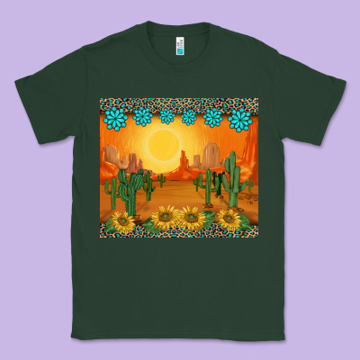 Western Sunset Cactus Sunflowers Gemstones Leopards Classic Tee Designed By Barkaloodesign