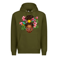 Army Green Afro Woman Summer Premium Hoodie - texasbilliewilder