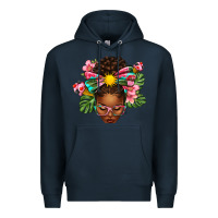 Navy Afro Woman Summer Premium Hoodie - texasbilliewilder