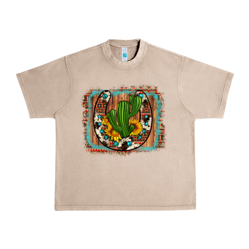 Cactus Sunflower Cowhide Horseshoe  Background Urban Heavy Tee by Artiststas | Teevron