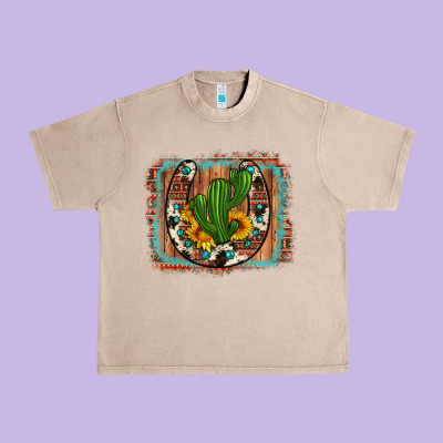 Cactus Sunflower Cowhide Horseshoe  Background Urban Heavy Tee Designed By Artiststas