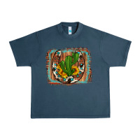 Midnight Navy cactus sunflower cowhide horseshoe  background Urban Heavy Tee - Artiststas