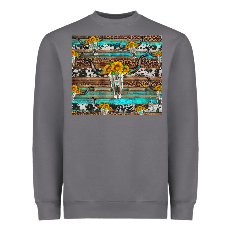 Longhorn Bull Skull Cowhide Leopard Turquoise Heavyweight Sweatshirt by Artiststas | Teevron
