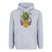 Heather Grey pineapple with headphone Heavyweight Hoodie - BarkalooDesign
