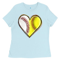 Baby Blue baseball and softball heart Ladies Tee - texasbilliewilder