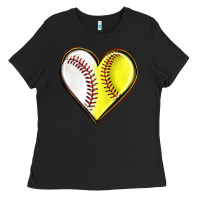 Baseball And Softball Heart Ladies Tee | Teevron