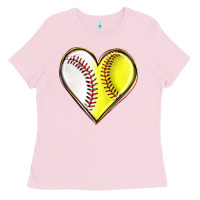 Bubblegum Pink baseball and softball heart Ladies Tee - texasbilliewilder