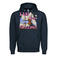Navy i like them thick and spicy Zipper Hoodie - MaliasSmallBusiness
