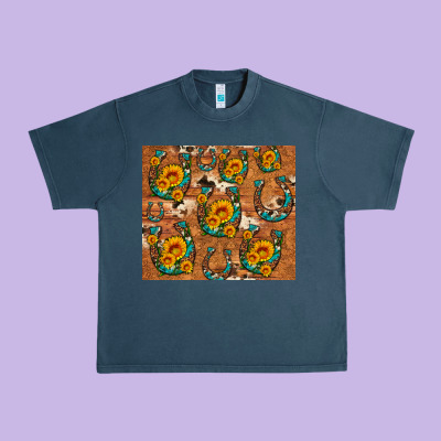 Sunflower Turquoise Leopard Cowhide Horseshoe Urban Heavy Tee Designed By Artiststas