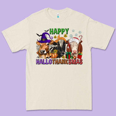 Happy Hallothanksmas With Cow Premium Tee Designed By Texasbilliewilder
