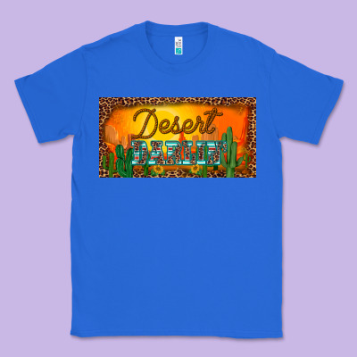 Western Desert Darlin Sunset Cactus Leopard Serape   License Plate Tem Classic Tee Designed By Barkaloodesign