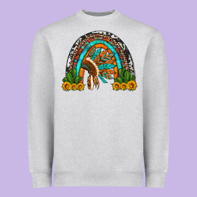 Indian Headdress Cactus And Sunflowers Rainbow Heavyweight Sweatshirt Designed By Artiststas